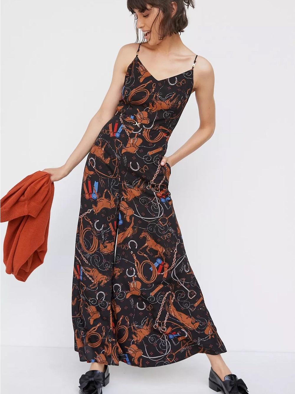 Black & Rust Printed Satin Jumpsuit